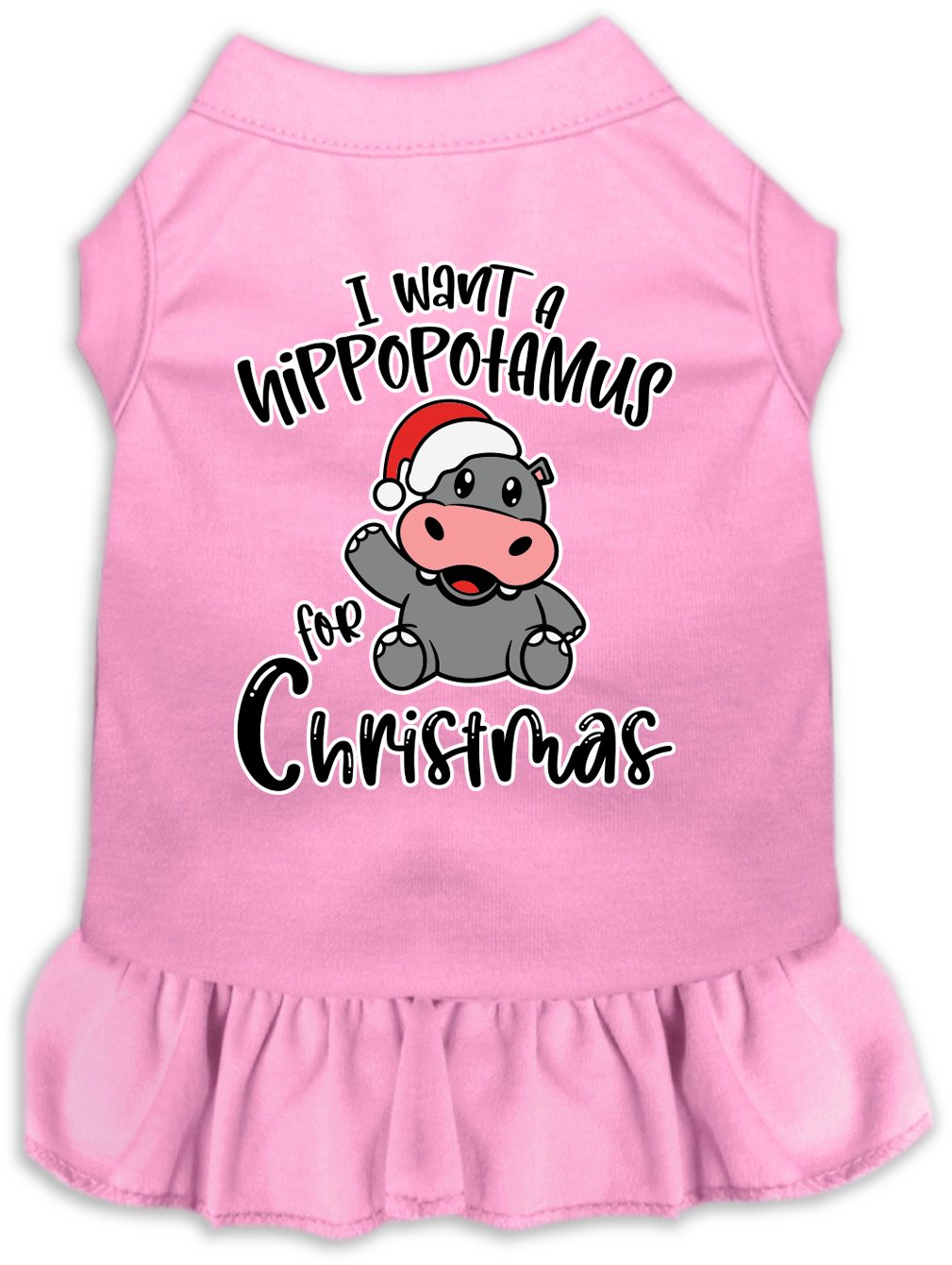 Hippo for Christmas Screen Print Dog Dress Light Pink Size XS